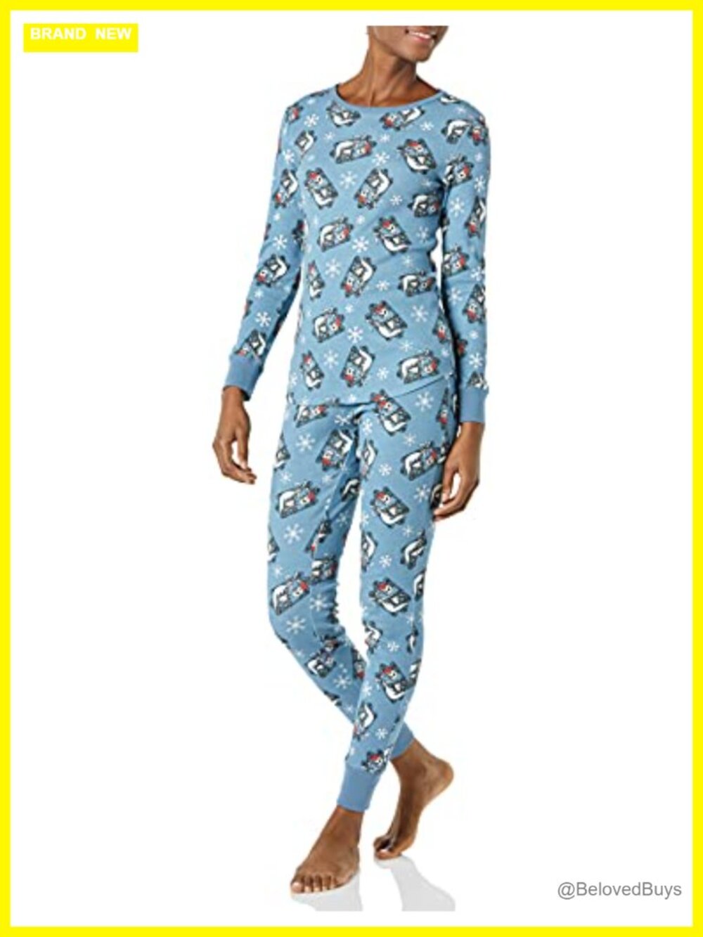 Womens Snug-Fit Ribbed Cotton Character Pajama Set Sleepwear